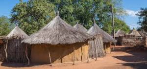 A photo showing an African homestead made of huts